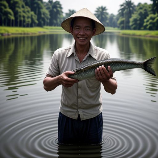 Bắt cá lóc trong ao